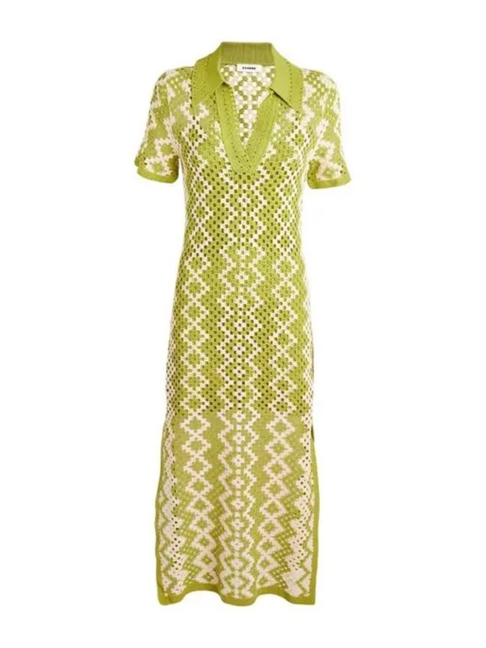 Sandro Olive Green and Cream Crochet Knit Top